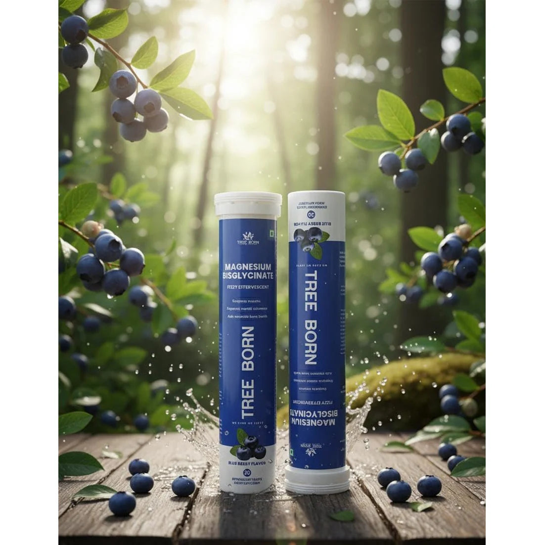 TREEBORN Magnesium Supplements Bisglycinate Effervescent For Muscle Health and Stress Blue Berry Flavour 20 Tablets For Muscle Health and Stress Blue Berry Flavour