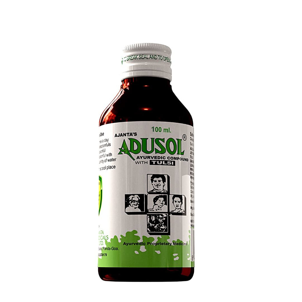 Ajantas Adusol Ayurvedischer Adusol-Husten, verhindert Erkältung, nassen, trockenen Husten, gut für Kinder und Erwachsene, Sirup 