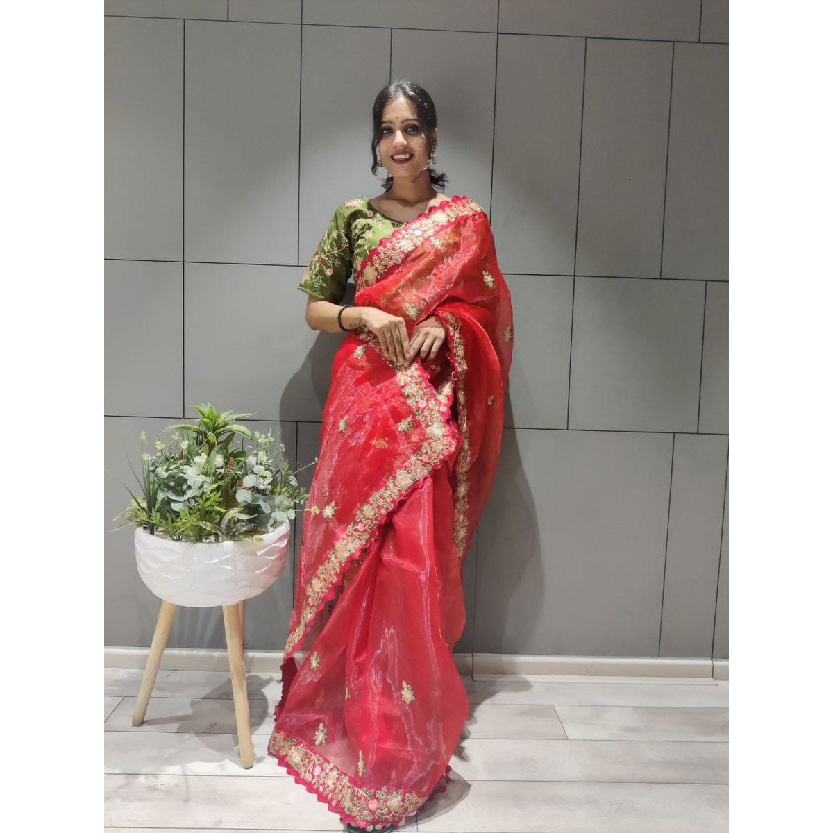 Bollywood Indian Pakistani Ethnic Party Wear Women Soft Pure Red Premium Organza Silk Saree/Sari