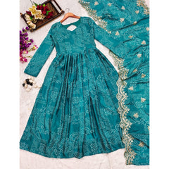 Bollywood Indian Pakistani Ethnic Party Wear Women Soft Pure Chinnon Embroidery Lace Dupatta Border Green Suit Set Dress