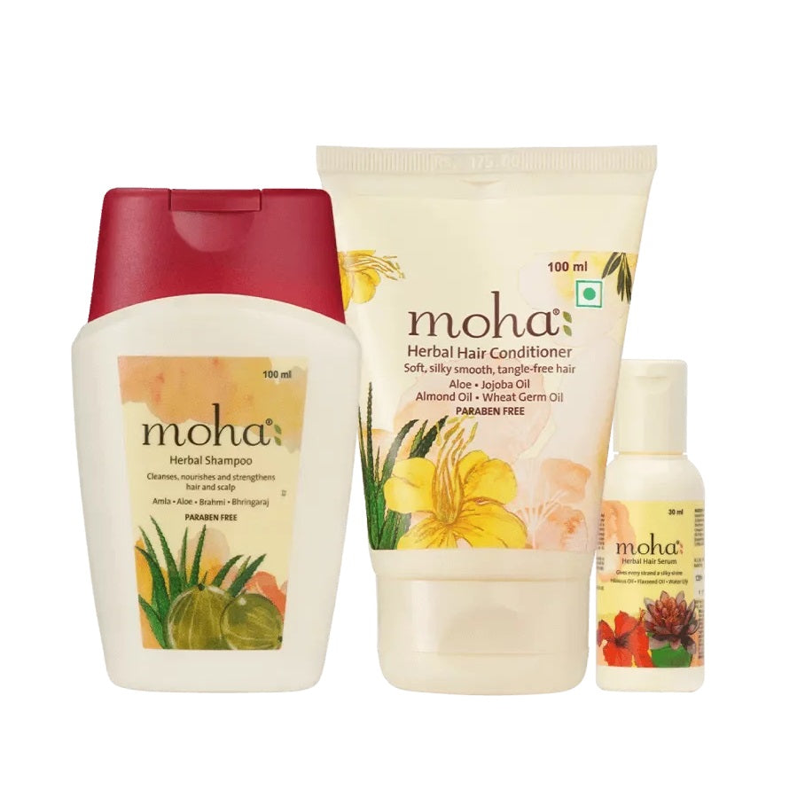Moha Cosmetics Daily Hair Care Conditioner,Shampoo and Serum Trio Combo