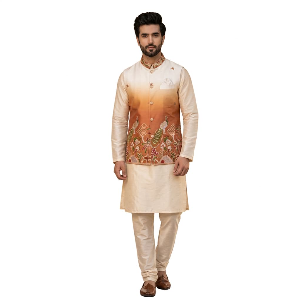 Shaded Peacock Designer Koti / Kurta / Pyjama