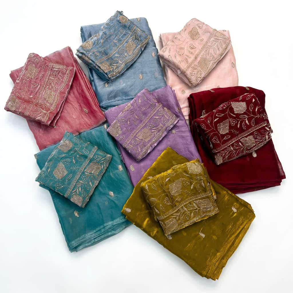 Shree Fendy Leaf Two-Tone Space Silk Partywear Saree with Handwork Blouse