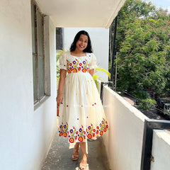 Bollywood Women Indian Ethnic Party Wear Pure Soft Maska Cotton Print Maxi Dress