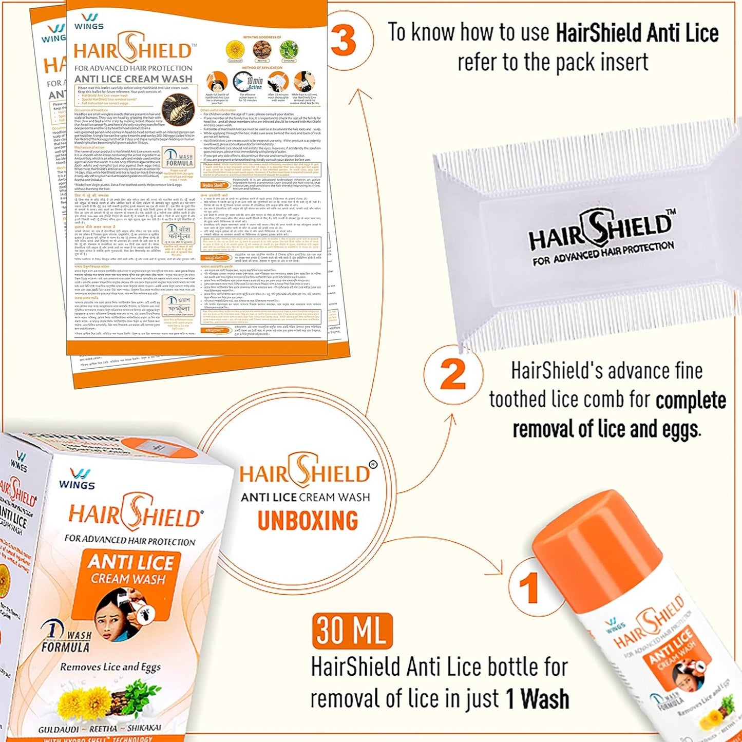 Wings Hair Shield Anti Lice Cream Wash 30ml