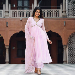 Bollywood Indische Pakistanische Ethnische Party Tragen Frauen Weiche Reine Faux Georgerre Anarkali Dupptta Set Kleid