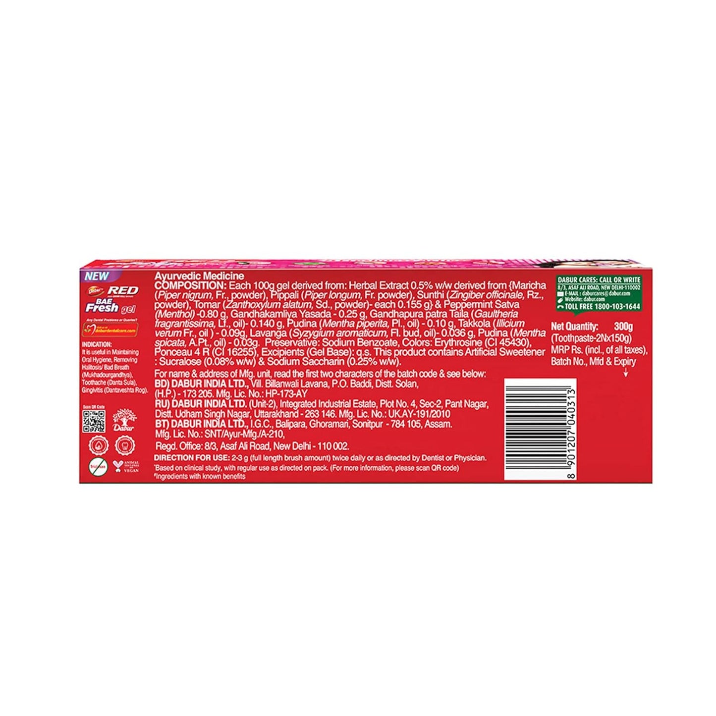 Dabur Ayurvedic Red Bae Fresh Toothpaste Gel