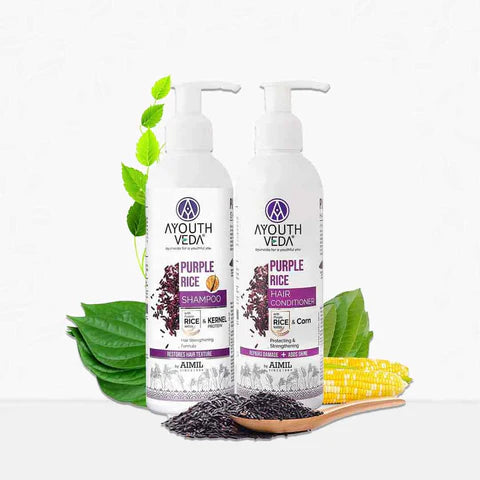 Aimil Ayouthveda Cosmetics Purple Rice Hair Care Combo Purple Rice Shampoo 200g + Purple Rice Conditioner200g