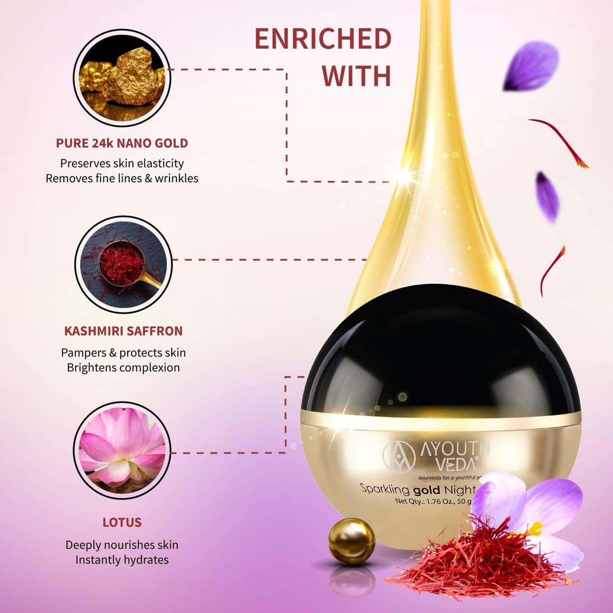 Aimil Ayouthveda Sparkling Gold Night Cream Ayurvedic – 50g