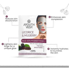 Aimil Ayouthveda Cosmetics Anti Acne,Charcoal Coffee,Oat Silk Honey & Licorice Mulberry Face Serum Sheet Mask 20g