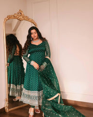 Bollywood Indian Pakistani Ethnic Party Wear Women Soft Pure Georgette Embroidered Green suit Dress