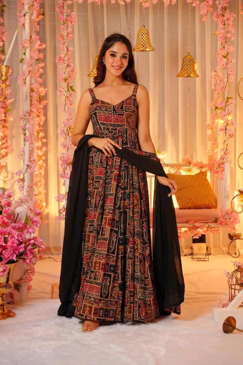 Bollywood Indian Pakistani Ethnic Party Wear Women Soft Pure Soft Cotton Patola Digital Printed Gown With dupatta Dress