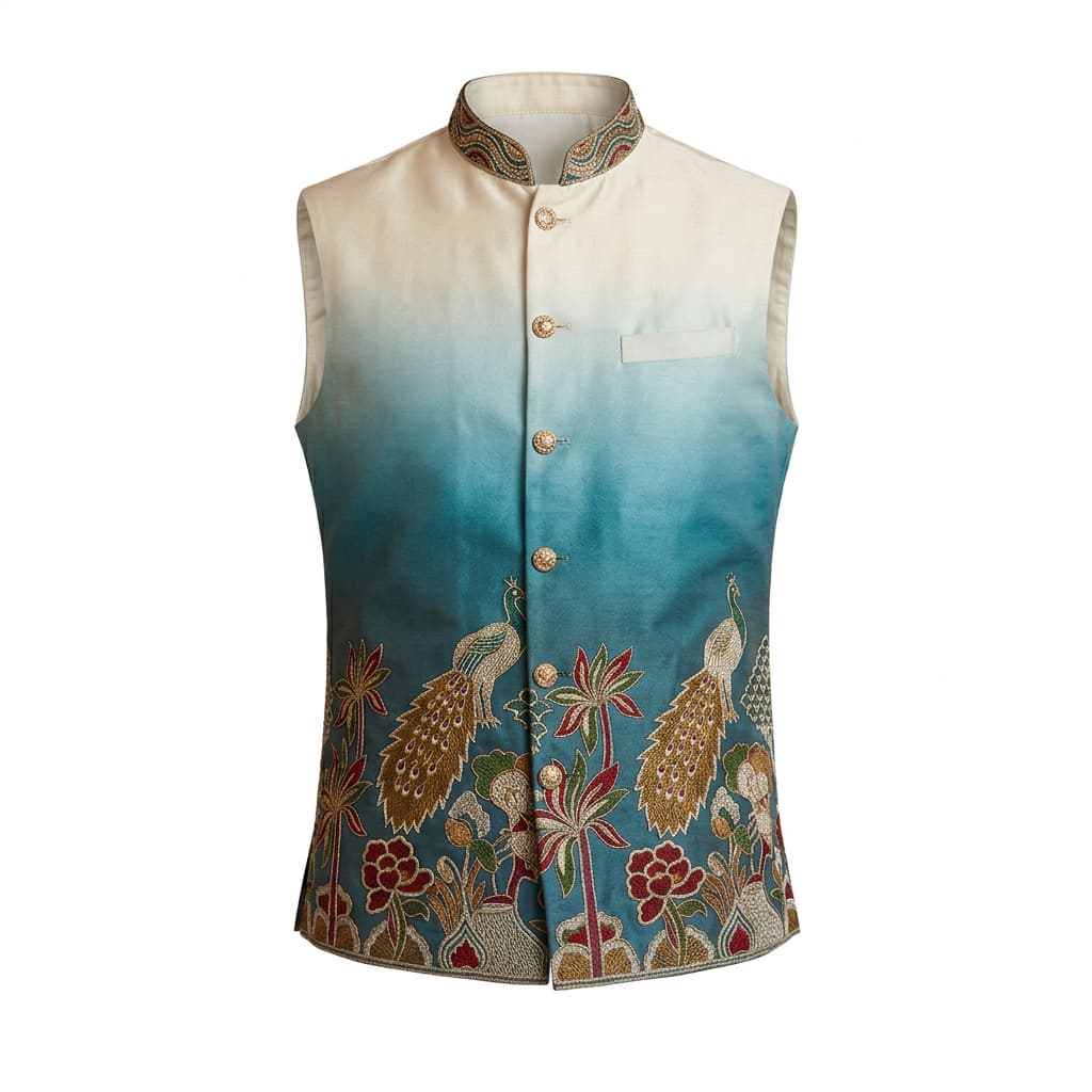 Shaded Peacock Designer Koti / Kurta / Pyjama