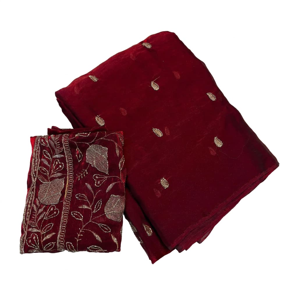 Shree Fendy Leaf Two-Tone Space Silk Partywear Saree with Handwork Blouse