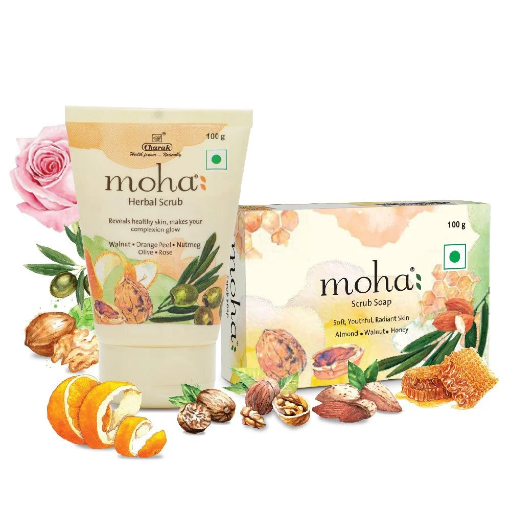 Moha Cosmetics Herbal Skin Scrub 100g and Scrub Soap 100g Exfoliation Combo