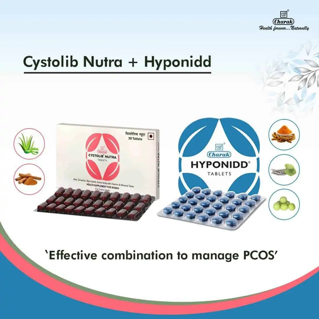 Charak PCOS-PCOD Hyponidd 30 Tab and Cystolib Nutra 30 Tab Management Combo Tablets