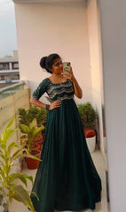 Bollywood Indian Pakistani Ethnic Party Wear Women Soft Pure Georgette Green Embroidered Gown