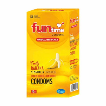 Leeford Funtime Banana Flavored Lubricated Dotted,Ribbed And Contoured Condom 10's