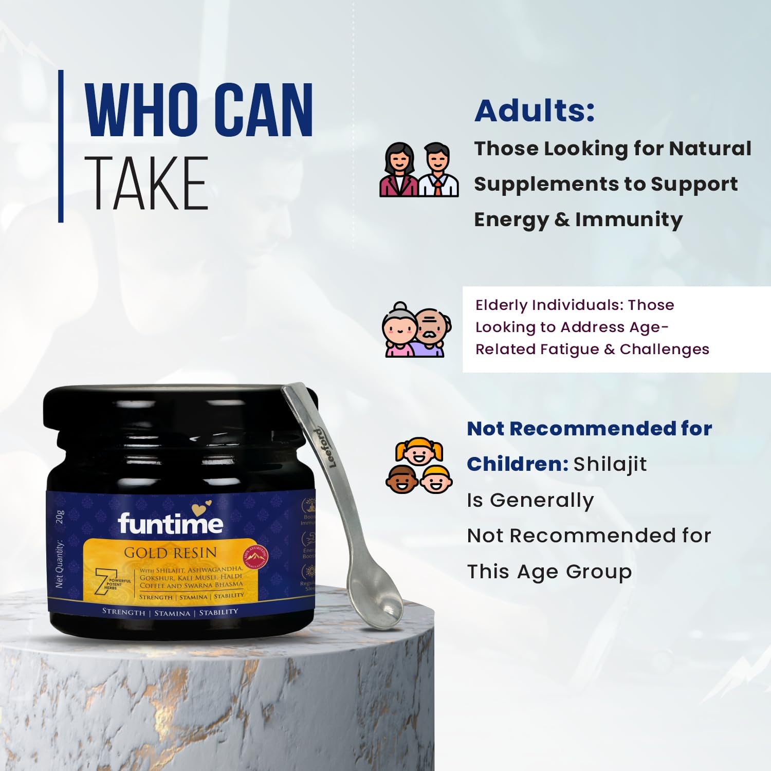 Leeford Funtime Shilajit Gold Resin With Ashwagandha,Kali Musli For Men Swarna Bhasma 20g