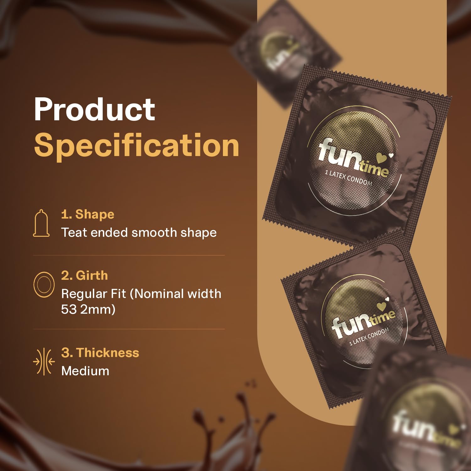 Leeford Funtime Chocolate Flavored Lubricated Dotted, Ribbed And Contoured Condom 10 Piece