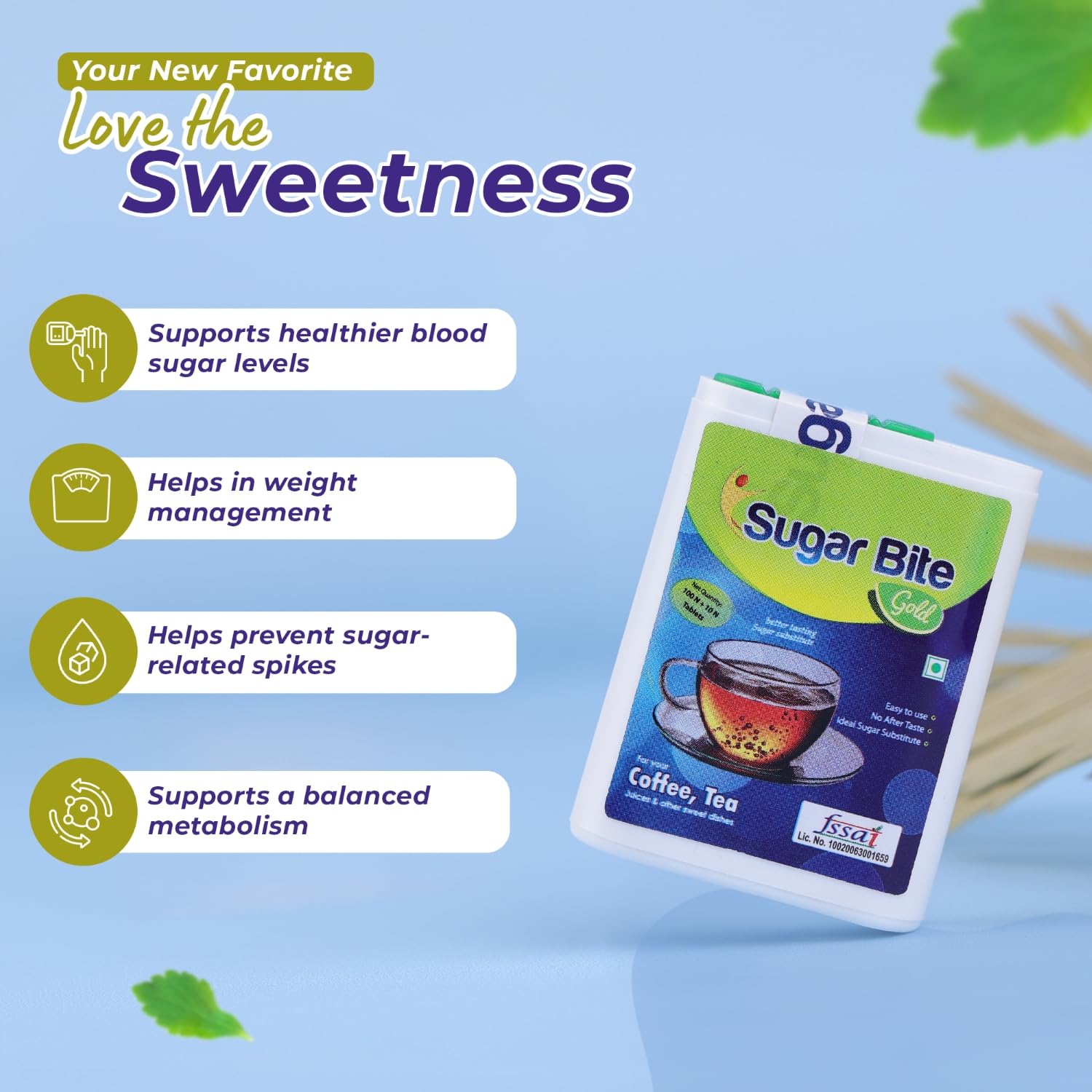 Leeford Sugar Bite Gold Sweetener Pellets 300 Tablets