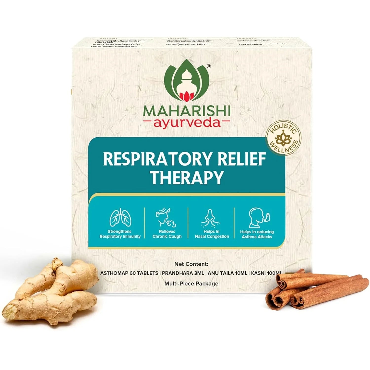 Maharishi Ayurveda RESPIRATORY RELIEF THERAPY Kasni,Anu Tail,Prandhara & Asthomap Tablets Kit