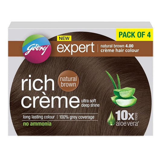Godrej Rich Creme Hair Colour Natural Brown 4.00 (Pack of 4)
