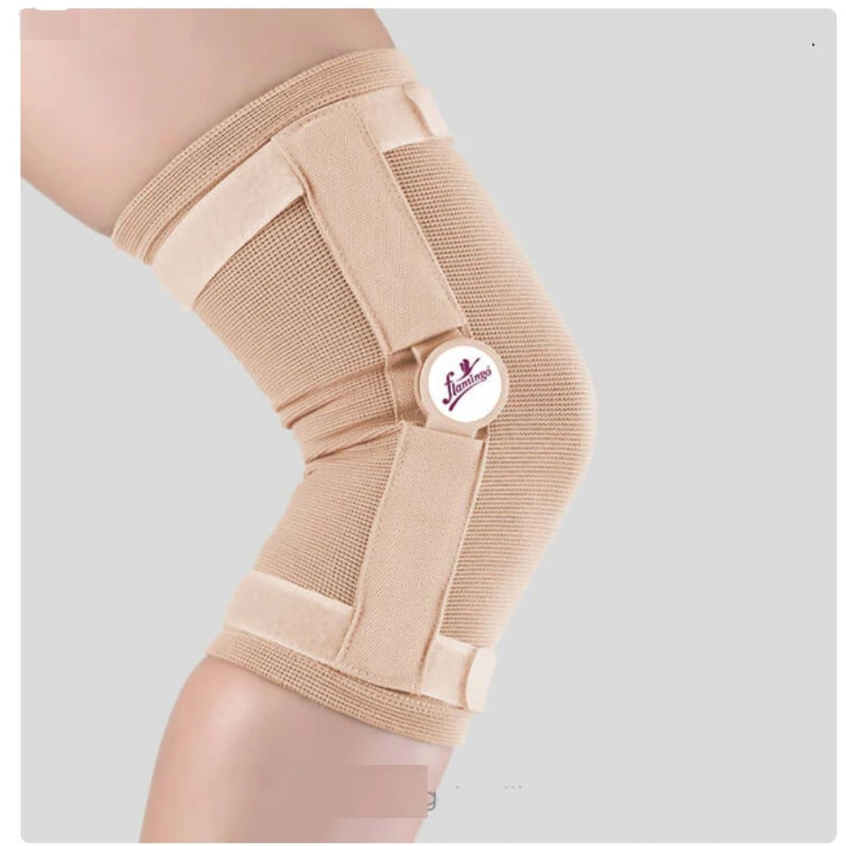 Flamingo Health Orthopädische Kniescheibe mit Scharnier, Farbe Schwarz Ya Beige, Code 2023