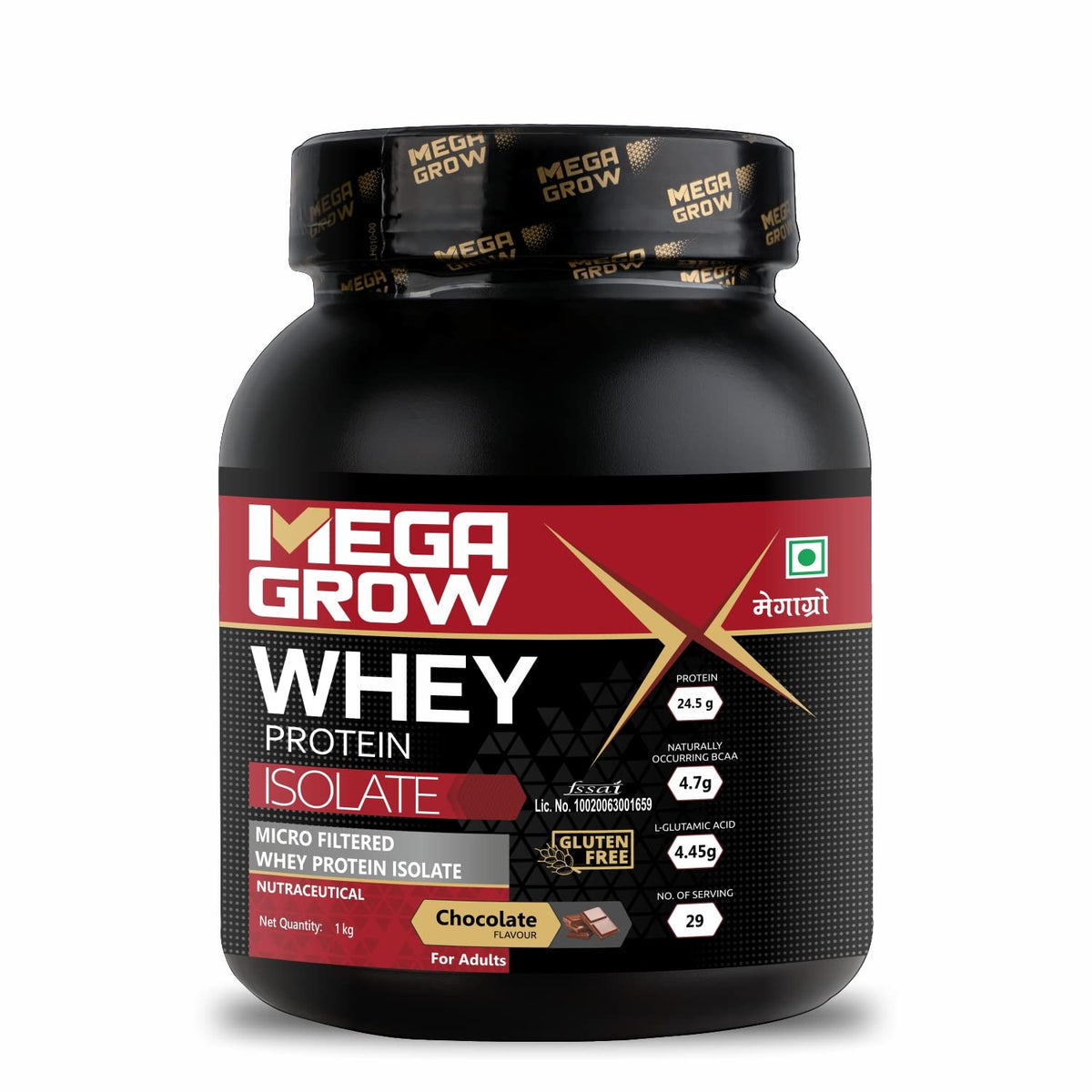 Leeford Megagrow Isolate Whey Protein Powder Chocolate Flavor With Shaker Powder 1 Kg