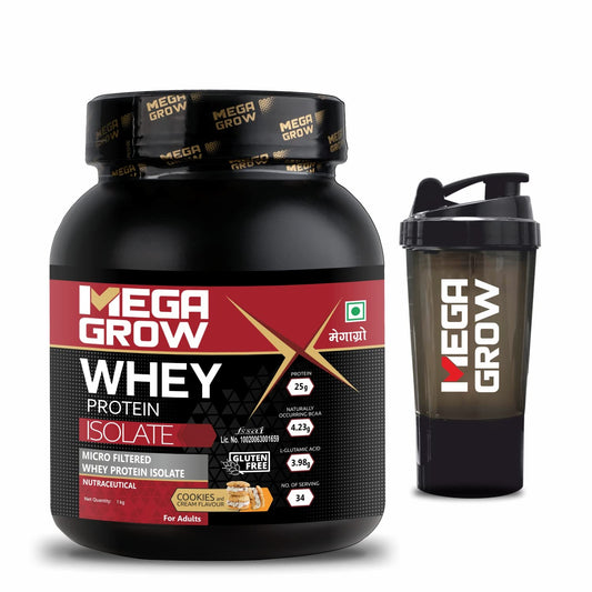 Leeford Megagrow Isolate Whey Protein Powder Cookies And Cream Flavor With Shaker 1 Kg