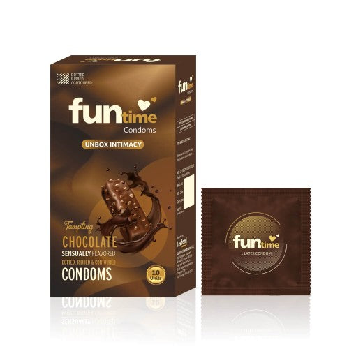 Leeford Funtime Chocolate Flavored Lubricated Dotted, Ribbed And Contoured Condom 10 Piece