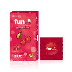 Leeford Funtime Juicy Cherry Flavored Lubricated Dotted,Ribbed And Contoured Condom 10 Count