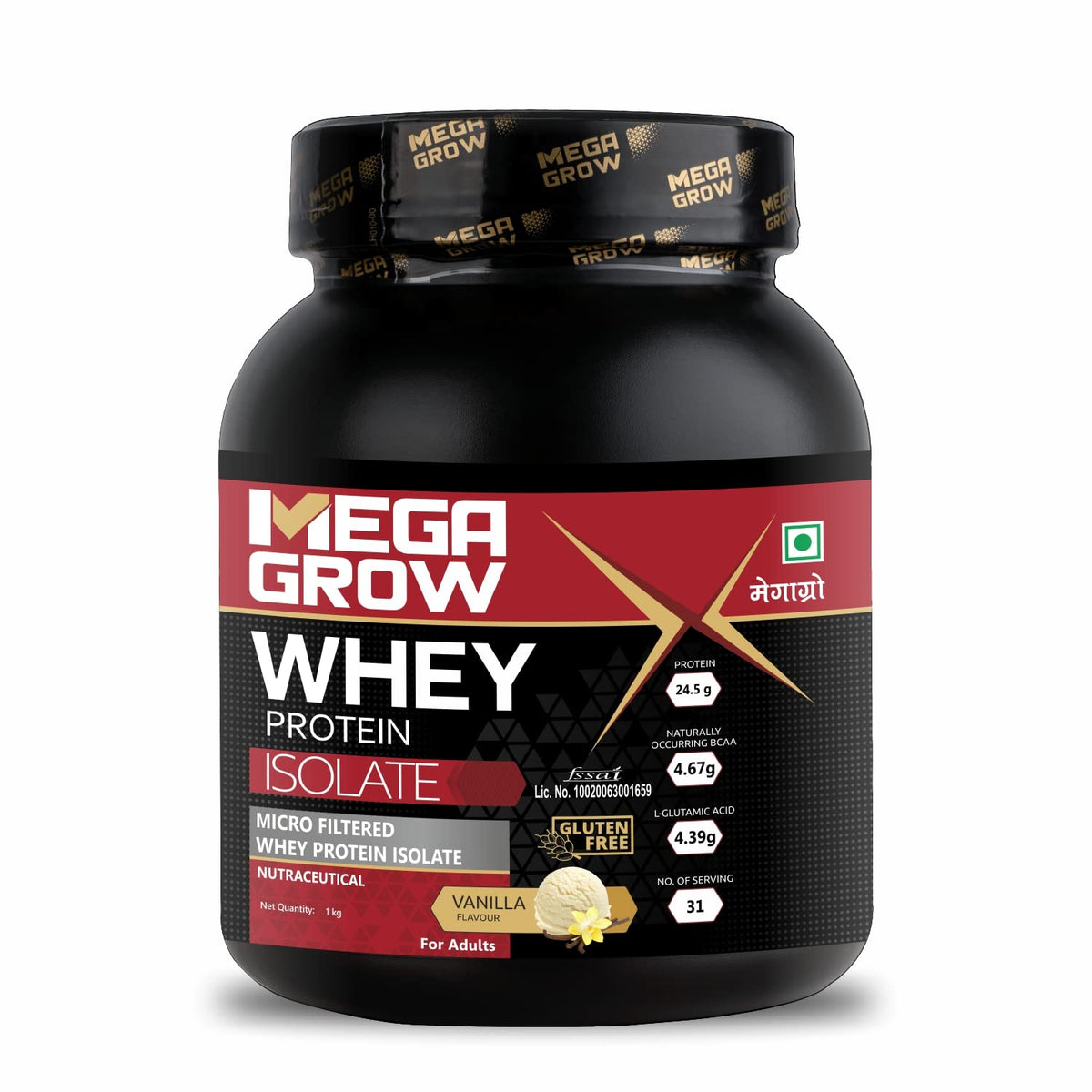 Leeford Megagrow Isolate Whey Protein Powder Vanilla Flavored With Shaker 1 Kg