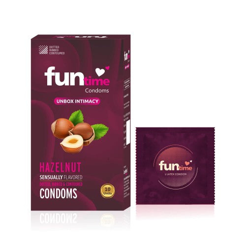 Leeford Funtime Hazelnut Flavored Lubricated Dotted, Ribbed And Contoured Condom 10 Piece