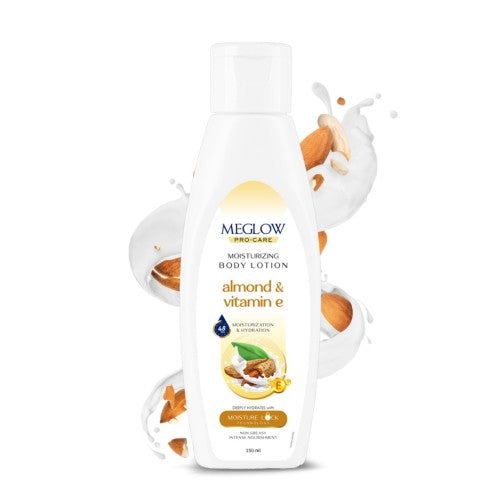 Leeford Meglow Pro Care Feuchtigkeitsspendende Körperlotion mit Mandel und Vitamin E, 150 ml