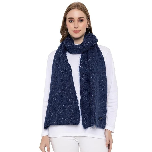 Melionsbrother Women Acrylic Woolen Solid Plain Casual Warm Winter Wear Luxurious Muffler Scarf Stole,Navy