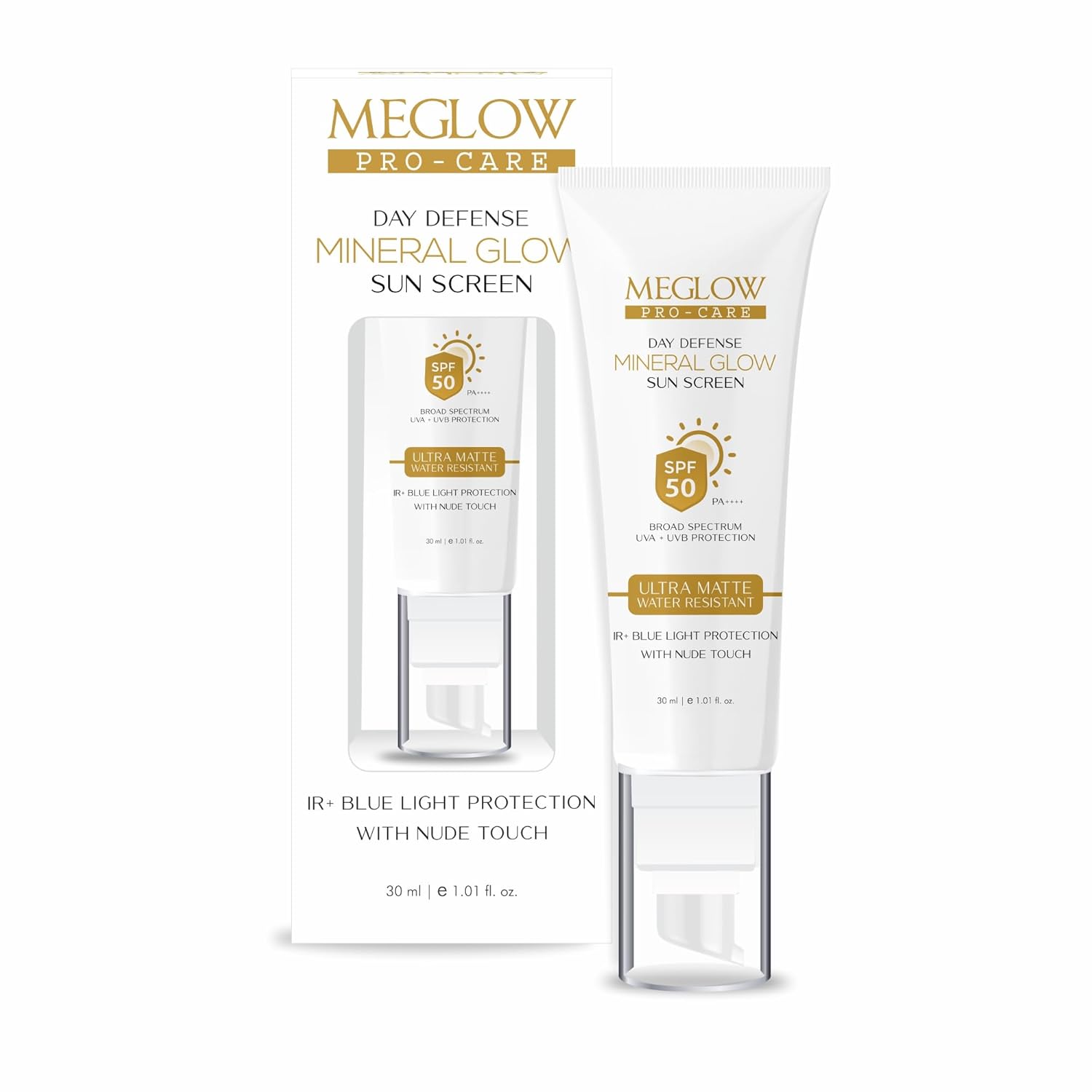 Leeford Meglow Pro Care Mineral Glow Sunscreen SPF 50 PA+++ Ultra Matte Finish 30ml