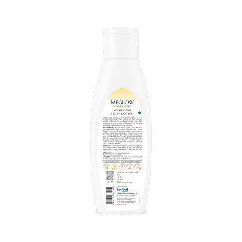 Leeford Meglow Pro Care Feuchtigkeitsspendende Körperlotion mit Mandel und Vitamin E, 150 ml