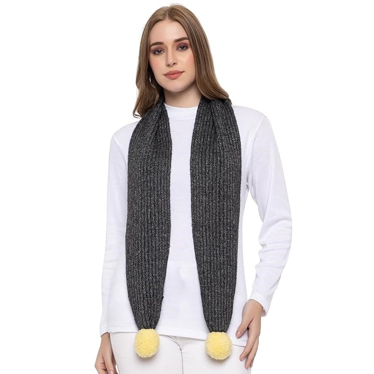 Melionsbrother Women Charcoal Soft Acrylic Pom Muffler One Size