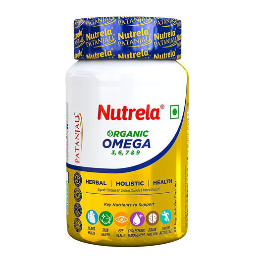 Patanjali Nutrela Bio Omega 3,6,7 &amp; 9 für Herz,Haut,Augen &amp; Gehirn 60 Kapseln