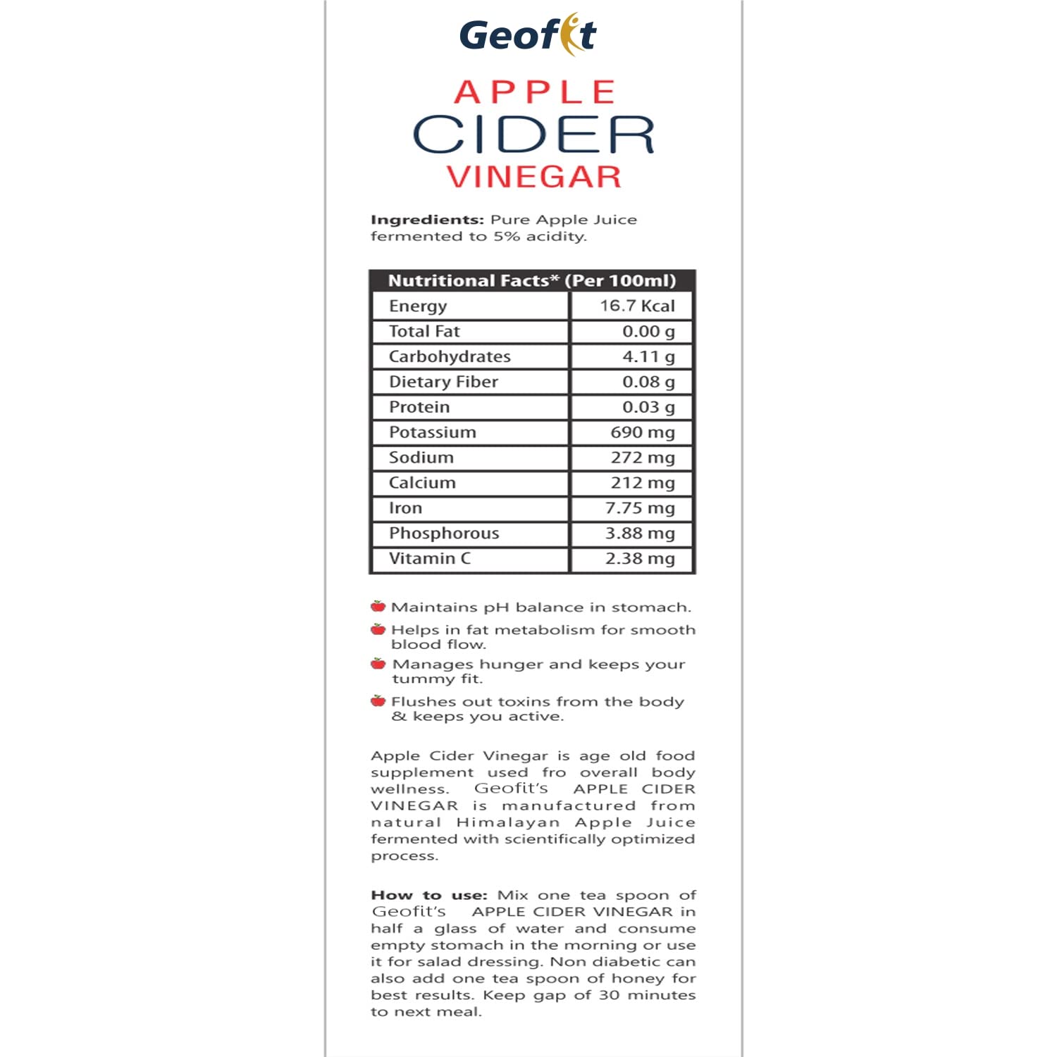 Leeford Geofit Organic Apple Cider Vinegar Juice 500ml