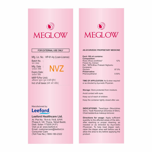 Meglow – Glycerin mit Rosenwasser, Mehrzweck-Gesichtswasser, 100 ml