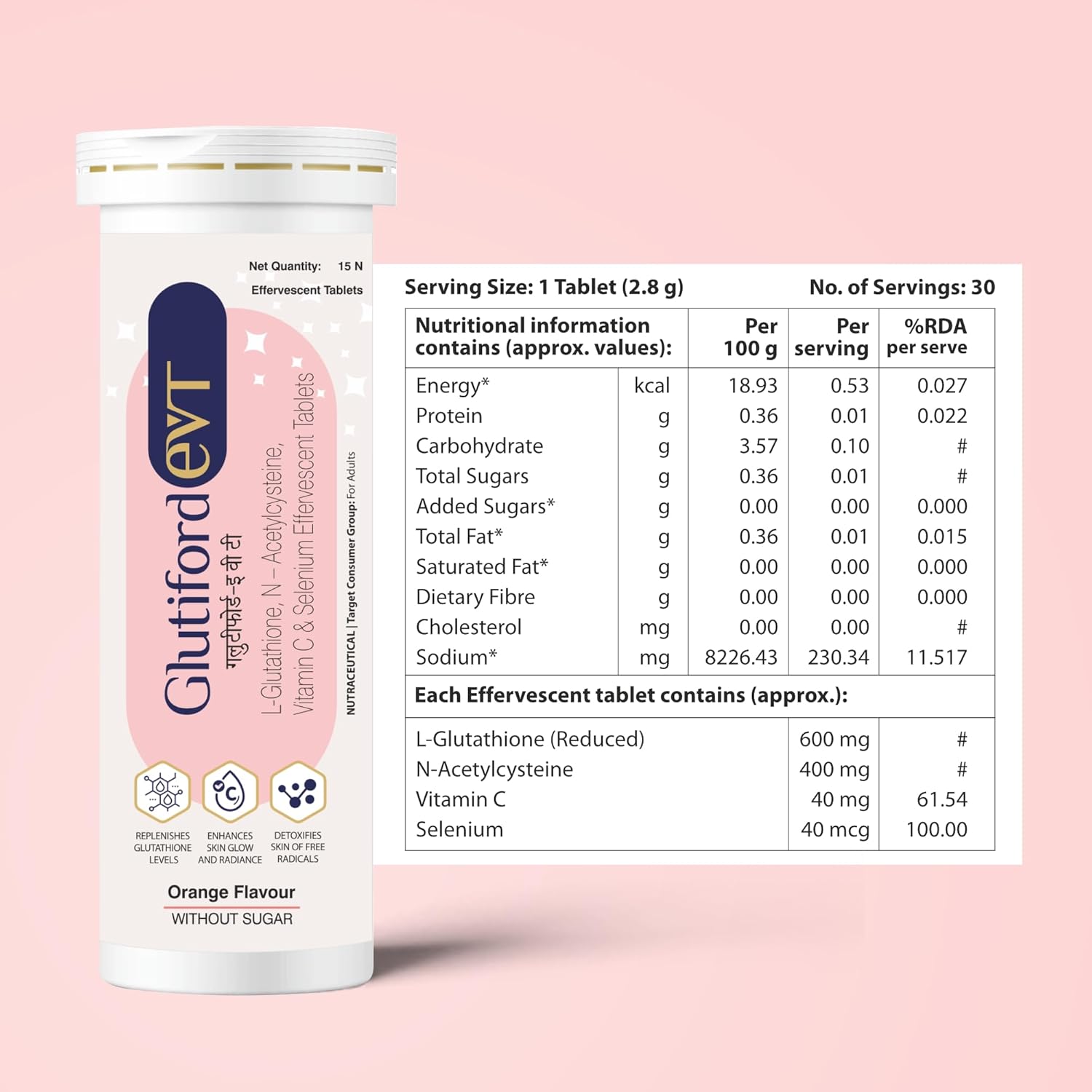 Leeford Glutiford Effervescent Orange Flavor 15 Tablets