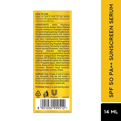 POND’S Sun Miracle SPF 50 PA++ Protect & Bright With Niacinamide Sunscreen Serum 14ML