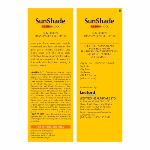 Leeford Sunshade Sonnenschutzgel LSF 30 &amp; LSF 50 mit Glykolsäure, 50 ml