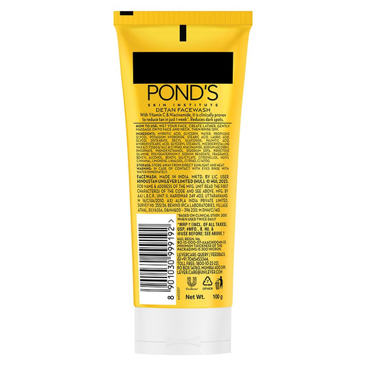 Pond's Detan For Tan Removal in Just 7 Days Contains Vitamin C Niacinamide Facewash 100gm