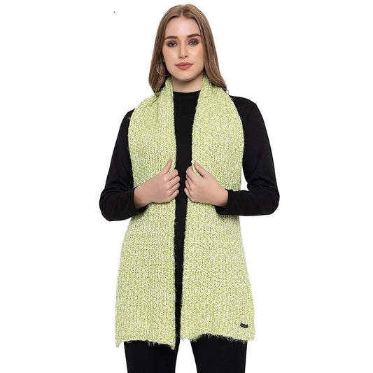 Melionsbrother Women Green Textured Soft Acrylic Knitted Muffler One Size