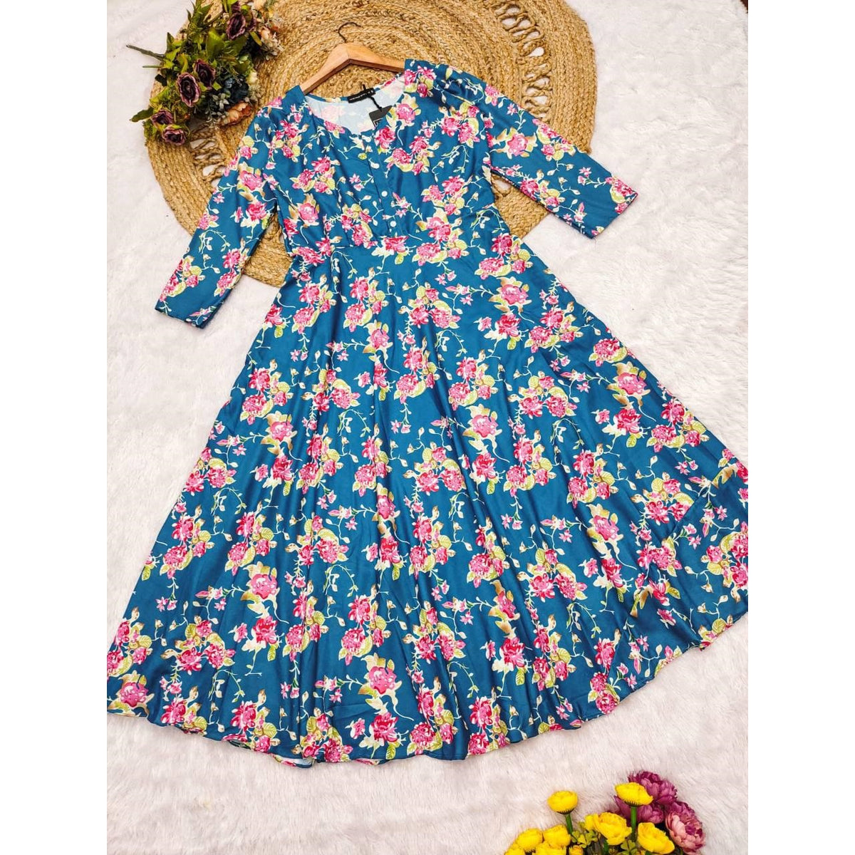 Bollywood Indian Ethnic Party Wear Pure Soft Cotton Maxi Print Dress