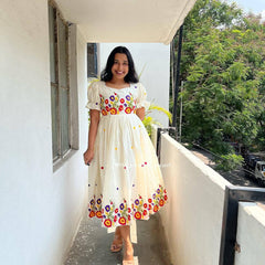 Bollywood Women Indian Ethnic Party Wear Pure Soft Maska Cotton Print Maxi Dress
