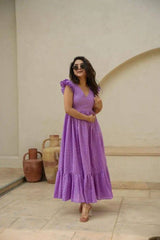 Bollywood Indian Pakistani Ethnic Party Wear Women Soft Pure Hakoba Lavender Schifli Dress